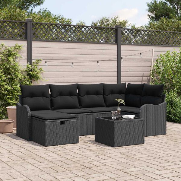 vidaXL Set de canapele pentru grădină cu pernă 7 pcs Negru Rattan poli