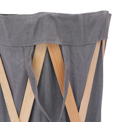vidaXL Coș de rufe pliabil, gri, lemn și material textil