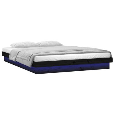 vidaXL Cadru de pat dublu cu LED, negru, 135x190 cm, lemn masiv