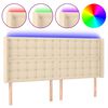 vidaXL Tăblie de pat cu LED, crem, 203x16x118/128 cm, textil