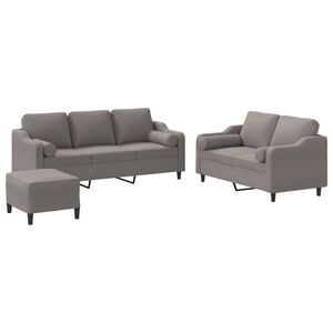 vidaXL Set de canapele cu perne, 3 piese, gri taupe, textil