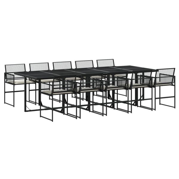 vidaXL Set mobilier de exterior cu perne, 11 piese, negru, poliratan
