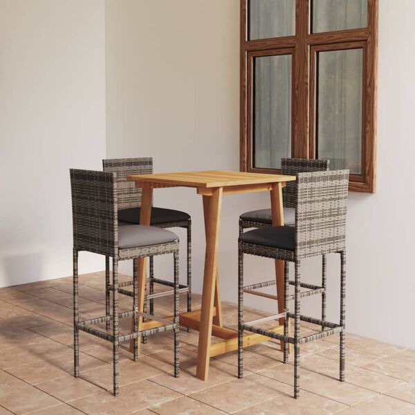 vidaXL Set mobilier de bar de grădină cu perne, 5 piese, gri