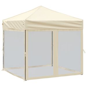 vidaXL Cort pliabil pentru petrecere, pereți laterali, crem, 2x2 m