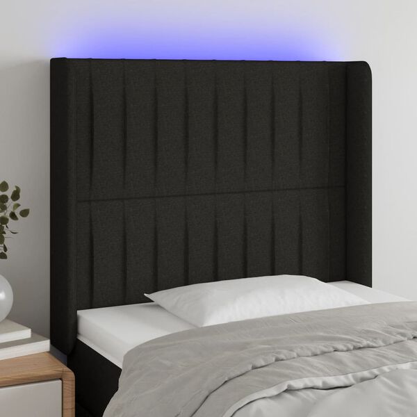 vidaXL Tăblie de pat cu LED, negru, 93x16x118/128 cm, textil