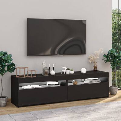 vidaXL Comode TV cu lumini LED, 2 buc., negru, 75x35x40 cm