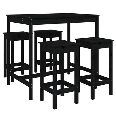 vidaXL Set mobilier bar de grădină, 5 piese, negru, lemn masiv de pin