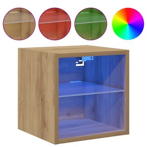 vidaXL Comodă TV de perete cu lumini LED Stejar artizanal 30x28,5x30cm