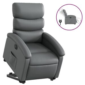 vidaXL Fotoliu rabatabil electric cu ridicare, gri, piele ecologică