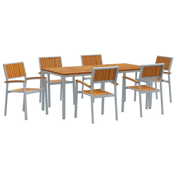 vidaXL Set de masă pentru grădină 7 pcs Gri Lemn Solid de Acacia