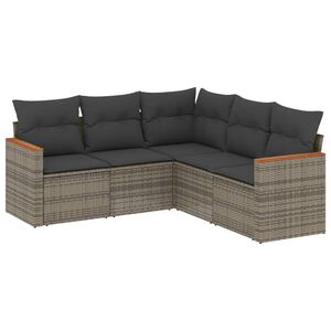 vidaXL Set canapea de grădină cu perne, 5 piese, gri, poliratan