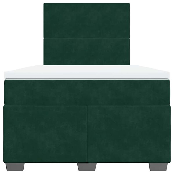 vidaXL Pat box spring cu saltea, verde &icirc;nchis, 120x200 cm, catifea