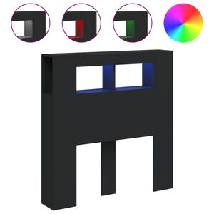 vidaXL Tăblie de pat cu LED, negru, 100x18,5x103,5 cm, lemn