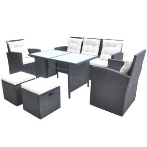 vidaXL Set mobilier de exterior cu perne, 6 piese, negru, poliratan