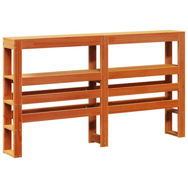 vidaXL Tăblie de pat cu rafturi, maro ceruit, 120 cm, lemn masiv pin