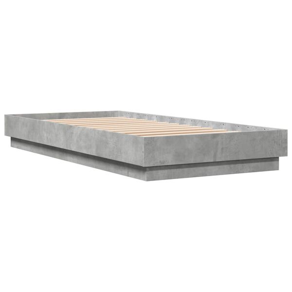 vidaXL Cadru de pat, gri beton, 90x200 cm, lemn prelucrat