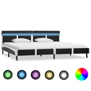 vidaXL Cadru de pat cu LED, gri, 180 x 200 cm, piele artificială