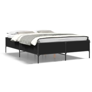 vidaXL Cadru de pat, negru, 135x190 cm, lemn prelucrat și metal