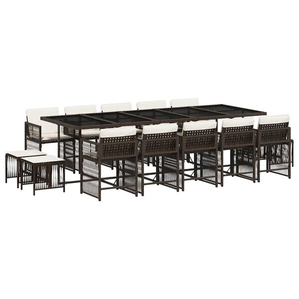 vidaXL Set mobilier de grădină cu perne, 15 piese, maro, poliratan