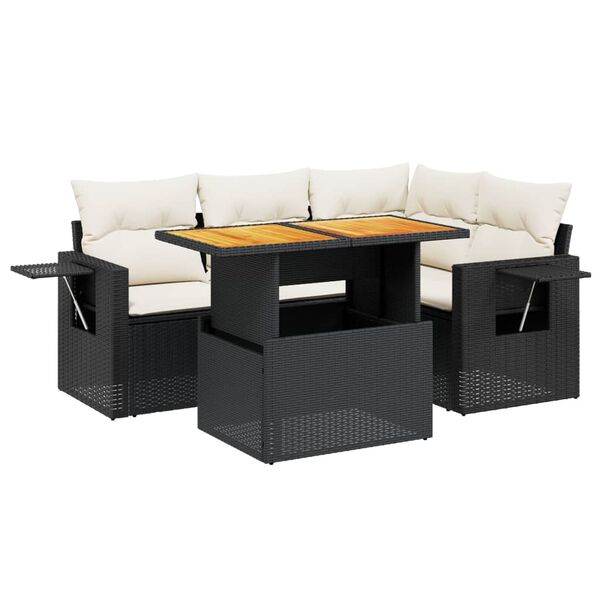 vidaXL Set mobilier de grădină cu perne, 5 piese, negru, poliratan