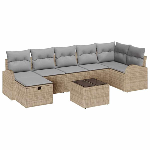 vidaXL Set de canapele pentru grădină cu pernă 8 pcs Bej Rattan poli