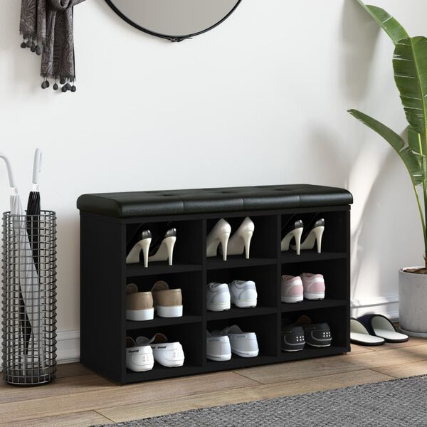 vidaXL Bancă de pantofi, negru, 82x32x50 cm, lemn prelucrat