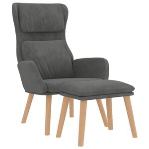 vidaXL Scaun de relaxare cu taburet, gri &icirc;nchis, catifea