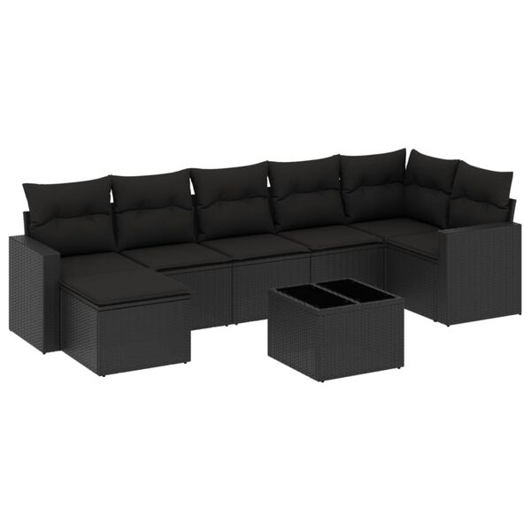 vidaXL Set mobilier de grădină cu perne, 8 piese, negru, poliratan