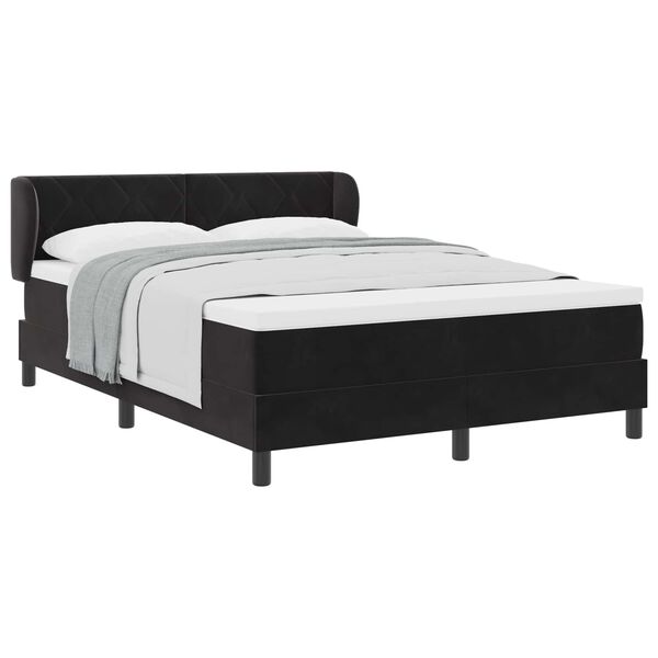 vidaXL Pat cu arcuri cu saltea cu headboard Negru 140 x 200 cm Catifea