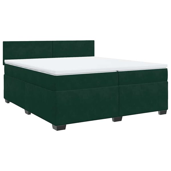 vidaXL Pat box spring cu saltea, verde &icirc;nchis, 200x200 cm, catifea