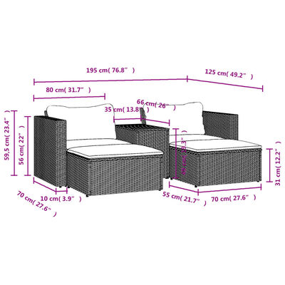 vidaXL Set canapea de grădină cu perne, 5 piese, poliratan/lemn acacia