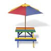 vidaXL Masă de picnic pentru copii cu bănci și umbrelă, lemn multicolor