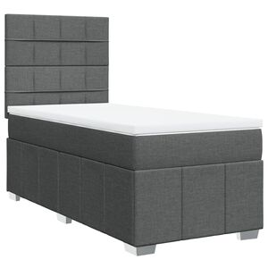 vidaXL Pat box spring cu saltea, gri &icirc;nchis, 90x190 cm, textil