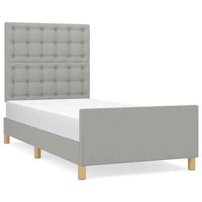 vidaXL Cadru de pat cu tăblie, gri deschis, 90x190 cm, textil