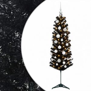 vidaXL Brad de Crăciun artificial &icirc;ngust cu globuri 150 cm 150 LED-uri