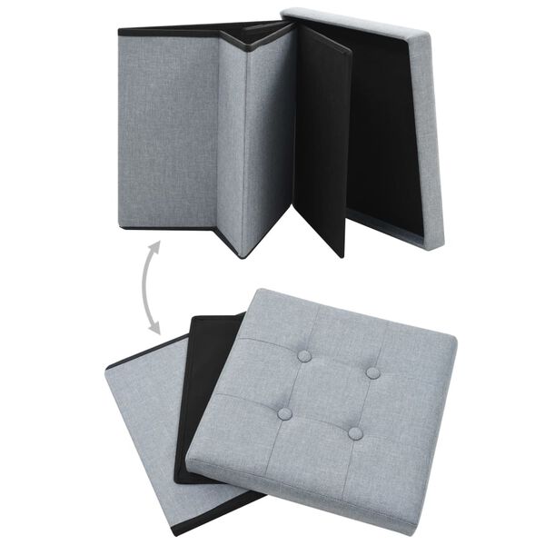 vidaXL Taburete de depozitare pliabile, 2 buc., gri deschis, textil