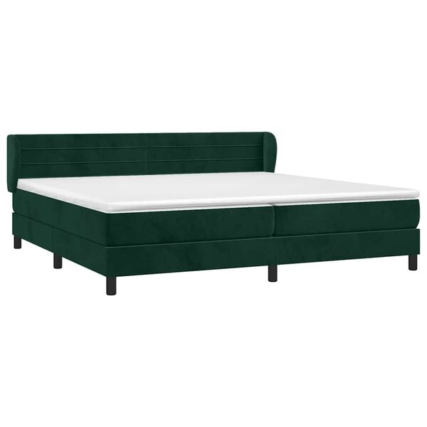 vidaXL Pat box spring cu saltea, verde &icirc;nchis, 200x200 cm, catifea