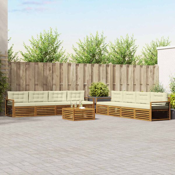 vidaXL Set de canapele de exterior cu pernă 9 pcs Natural și Crem