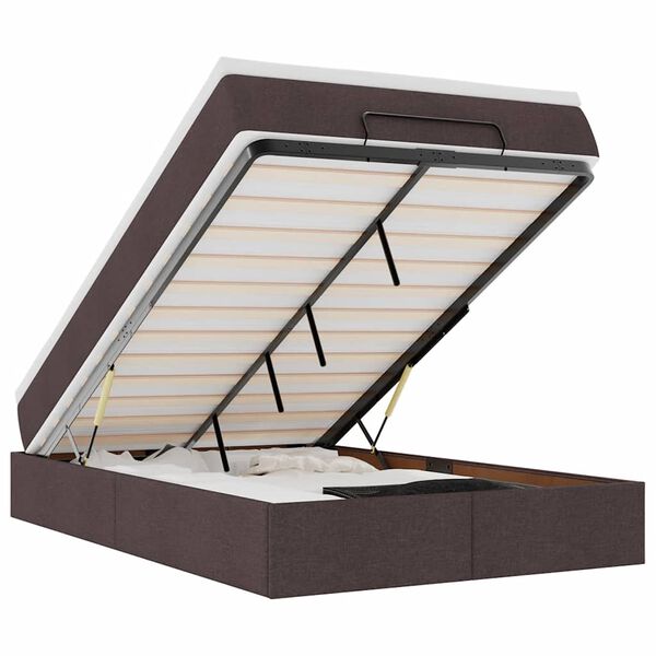 vidaXL Cadru de pat otoman cu saltea țesătură maro &icirc;nchis 120x200 cm