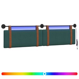 vidaXL Tăblie de pat suspendată Cu lumină LED Verde &icirc;nchis PU antic