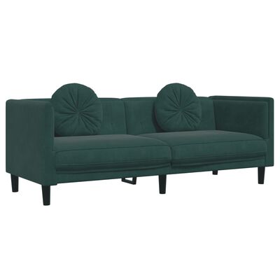 vidaXL Set canapea cu perne, 3 piese, verde închis, catifea