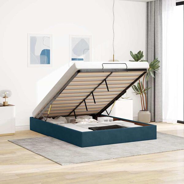 vidaXL Cadru pat otoman fără saltea Albastru &icirc;nchis 140x200 cm catifea