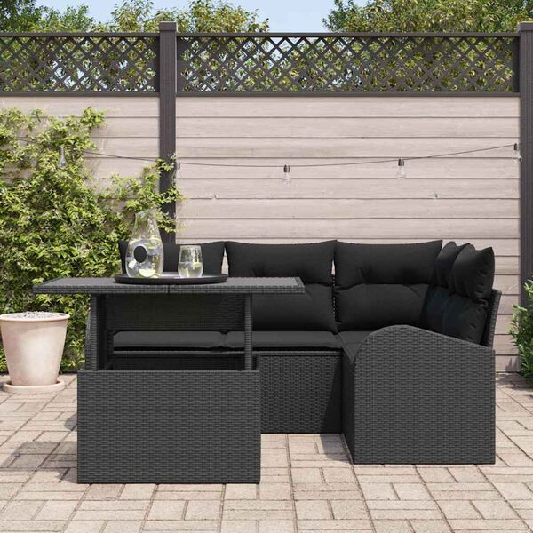 vidaXL Set de canapele pentru grădină cu pernă 5 pcs Negru Rattan poli