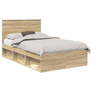 vidaXL Cadru de pat cu headboard Sonoma 120 x 200 cm Lemn de pin masiv