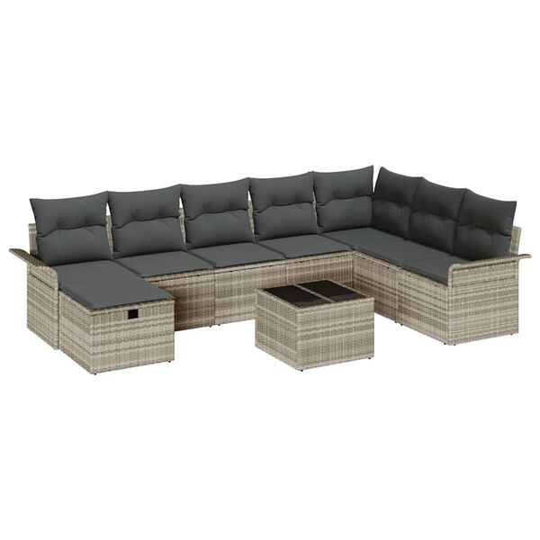vidaXL Set de canapele pentru grădină 9 pcs Gri deschis Rattan poli