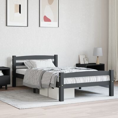 vidaXL Cadru de pat, gri închis, 90x200 cm, lemn masiv de pin