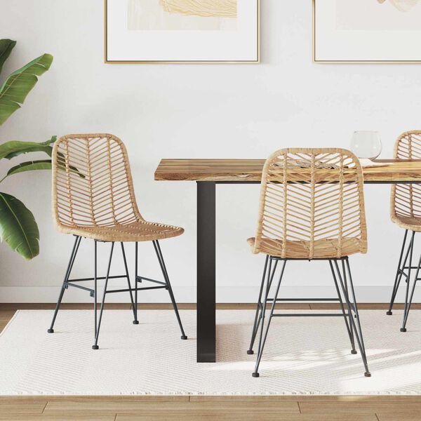 vidaXL Scaun de sufragerie 2 pcs natural 44 x 47 x 85 cm Ratan și Fier