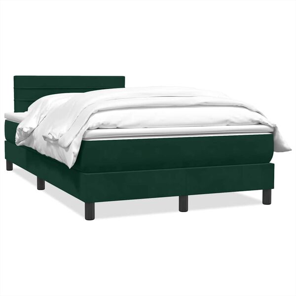 vidaXL Pat box spring cu saltea, verde &icirc;nchis, 120x210 cm, catifea