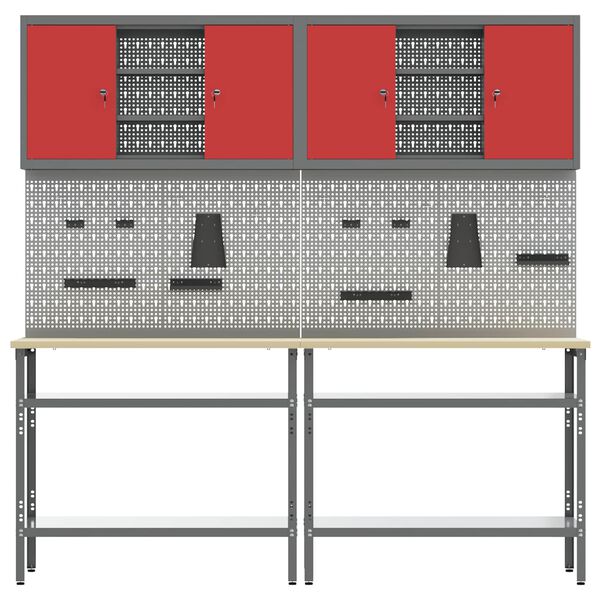 vidaXL Set banc de lucru cu raft 8 pcs Roșu Oțel vopsit electrostatic