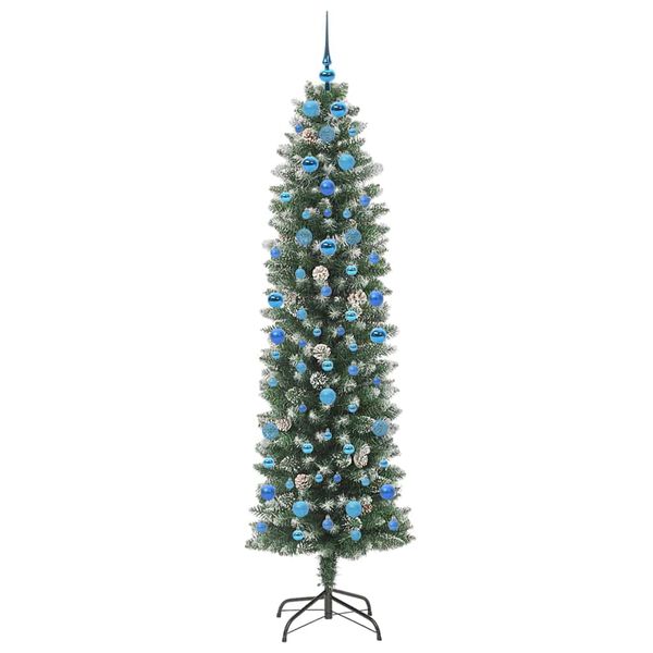 vidaXL Copac Artificial Slăb de Crăciun cu 300 LED Verde și alb 210 cm